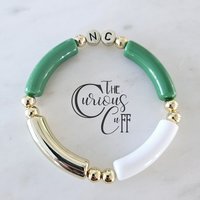 NC White Letter Beads Curved Bar Bracelet