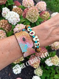 LOVE— Wood Bead & Turquoise Stretch Bracelet