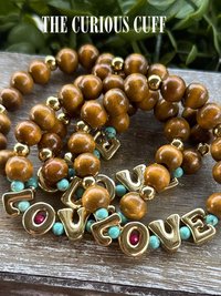 LOVE— Wood Bead & Turquoise Stretch Bracelet
