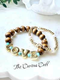 LOVE, Grounded — Wood Bead & Turquoise Stretch Bracelet
