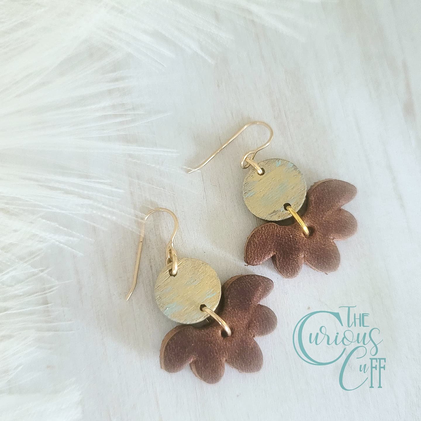Leather Petals & Patina Gold Petal Earrings