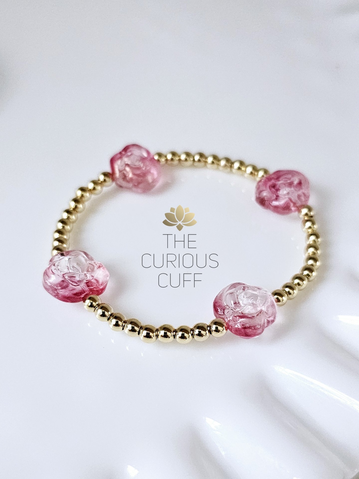 Pink Roses & Gold Beads