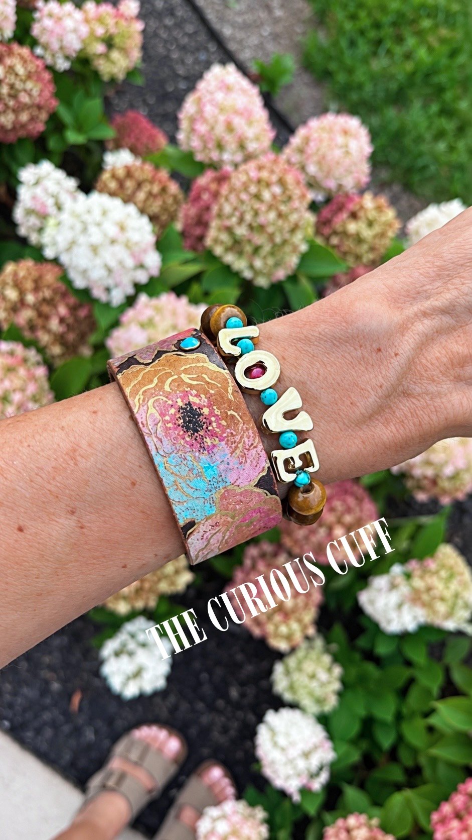 LOVE— Wood Bead & Turquoise Stretch Bracelet