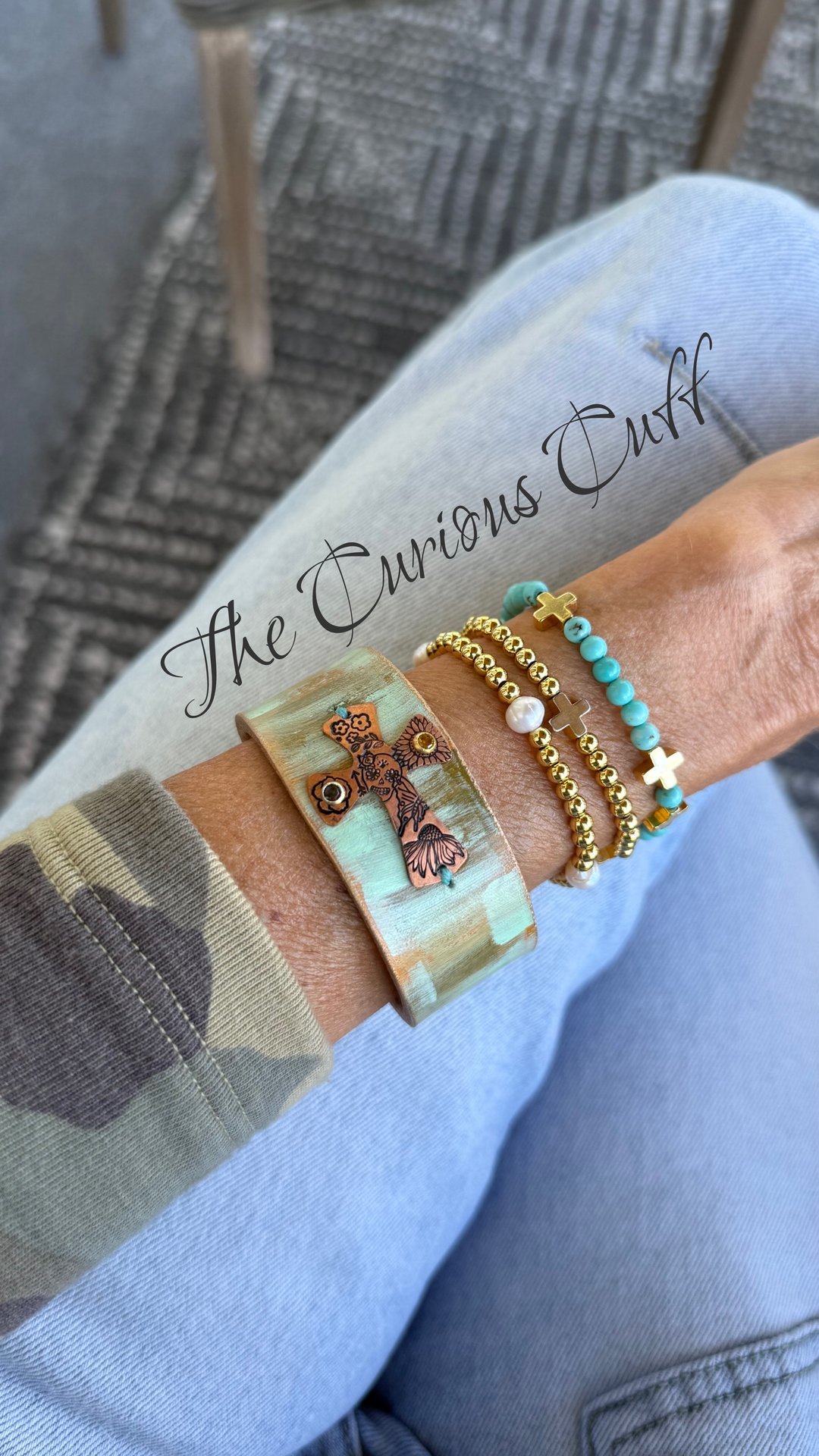 Stamped Copper Cross Cuff