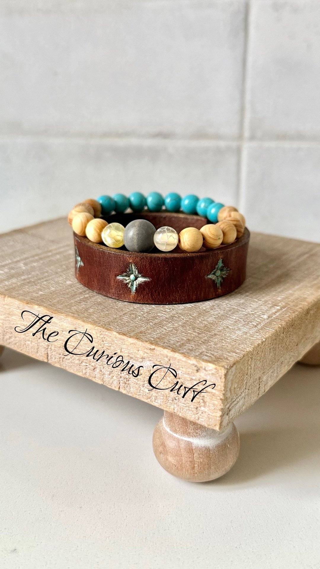 Earthbound Leather Cuff with Verdigris Star Accents
