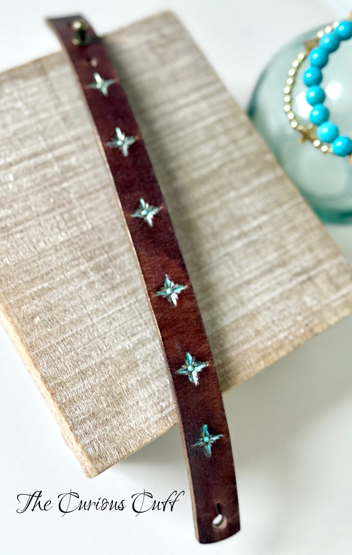 Earthbound Leather Cuff with Verdigris Star Accents