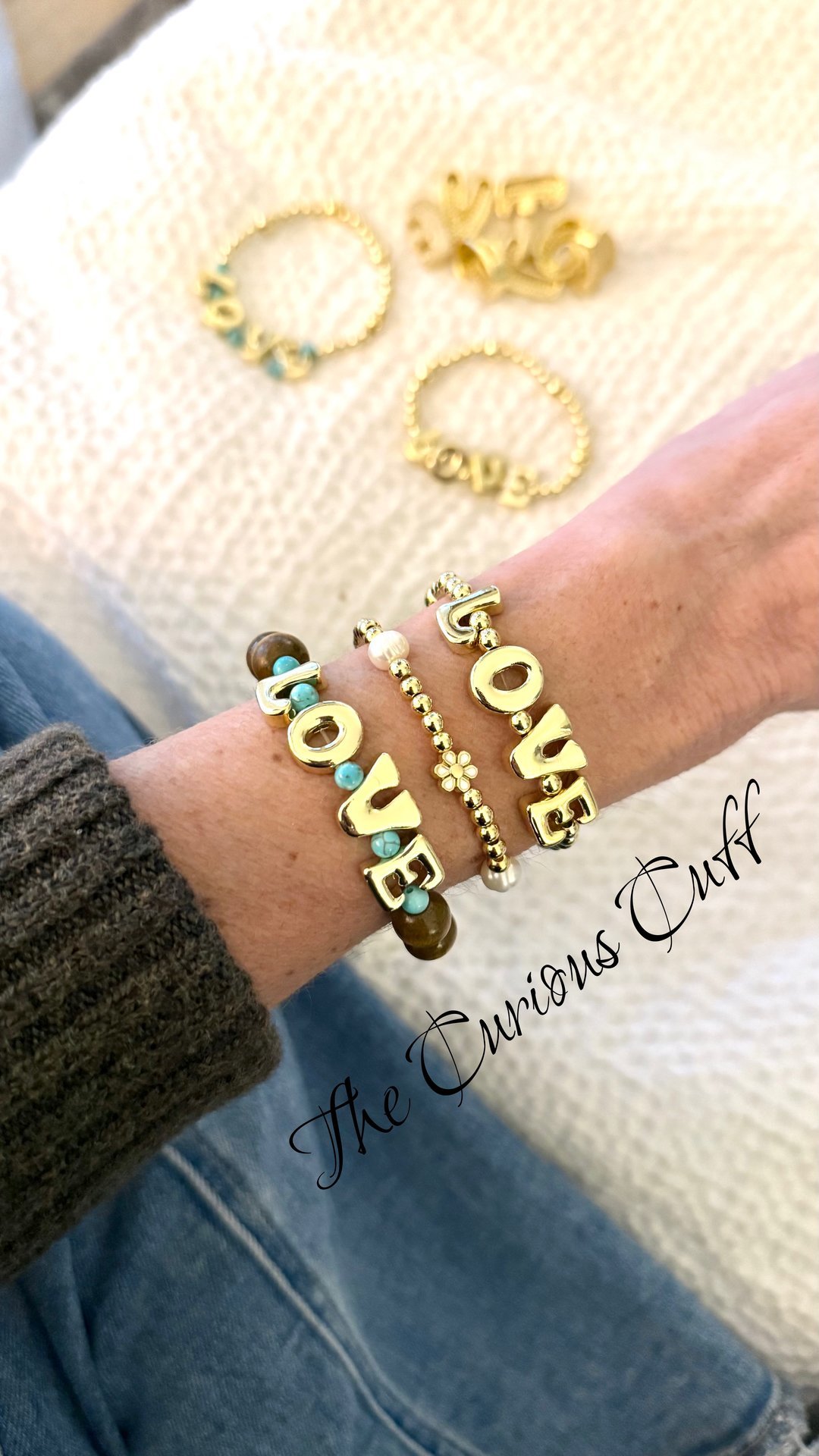 LOVE, Grounded — Wood Bead & Turquoise Stretch Bracelet