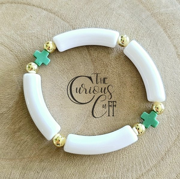 White & Green Block Bracelet
