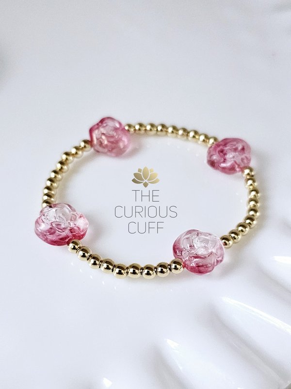 Pink Roses & Gold Beads