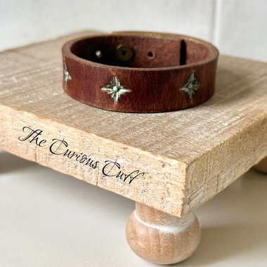 Earthbound Leather Cuff with Verdigris Star Accents