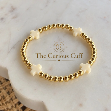 Cream & Gold Beaded Bracelet